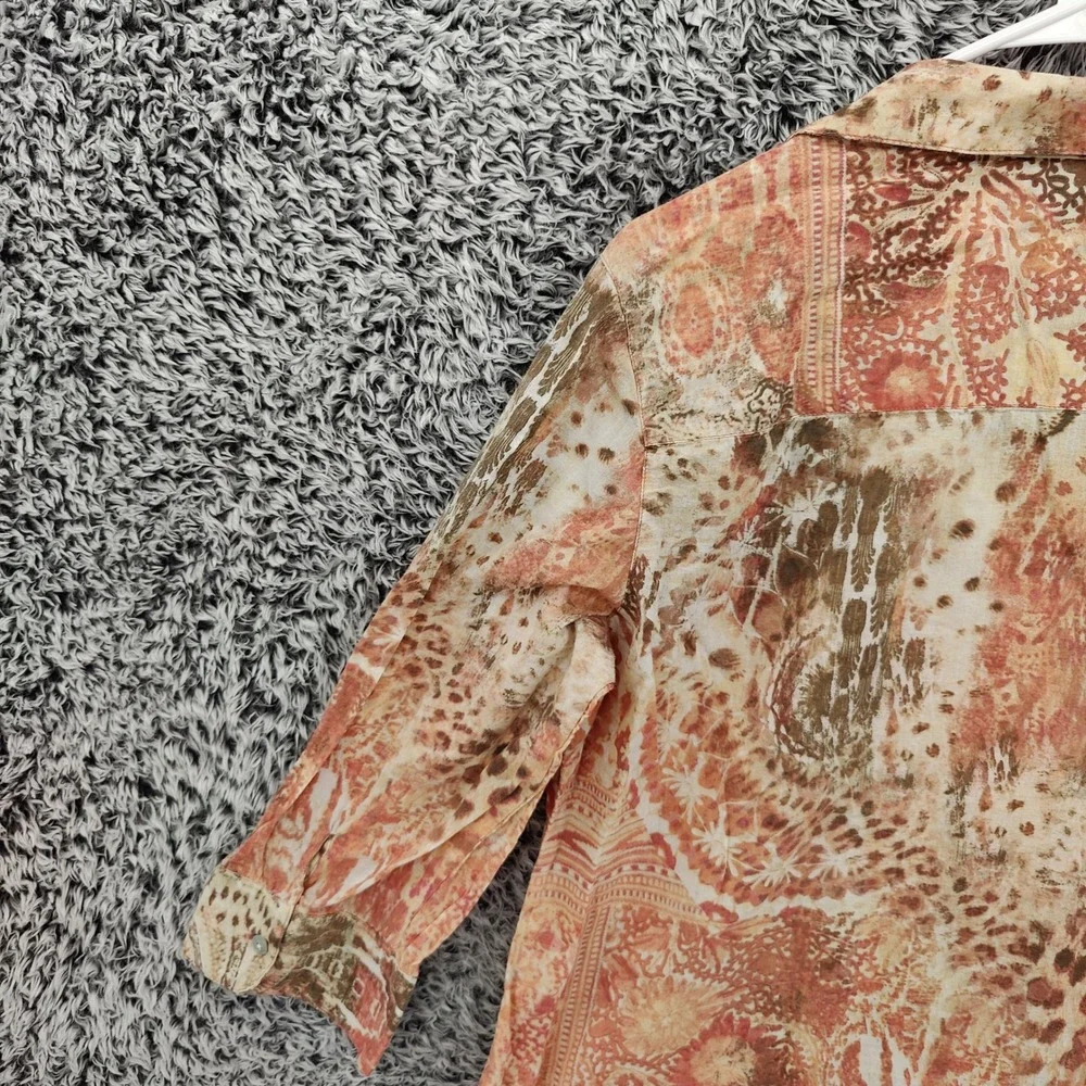 Chicos Women Maximalist Earthy Abstract Animal Button Down Shirt 2 Large Tan - Picture 11 of 16